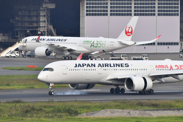 JALのA350、グリーンロゴ3号機羽田到着 特別塗装は完納