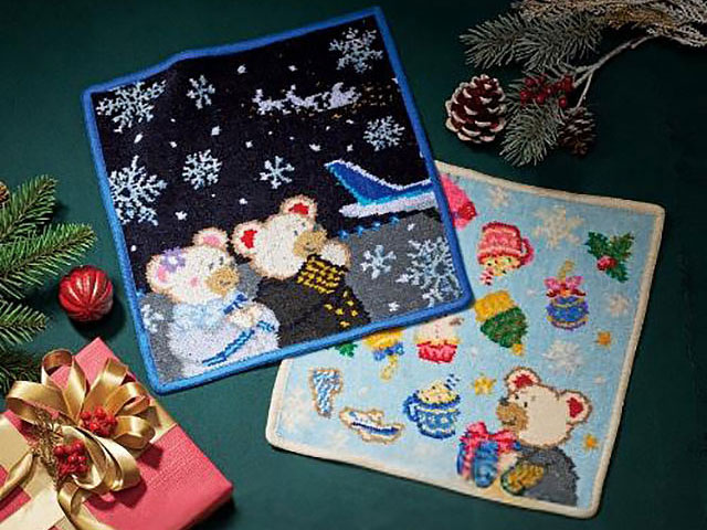 ANA制服着たFEILERハンカチ クリスマス柄が登場