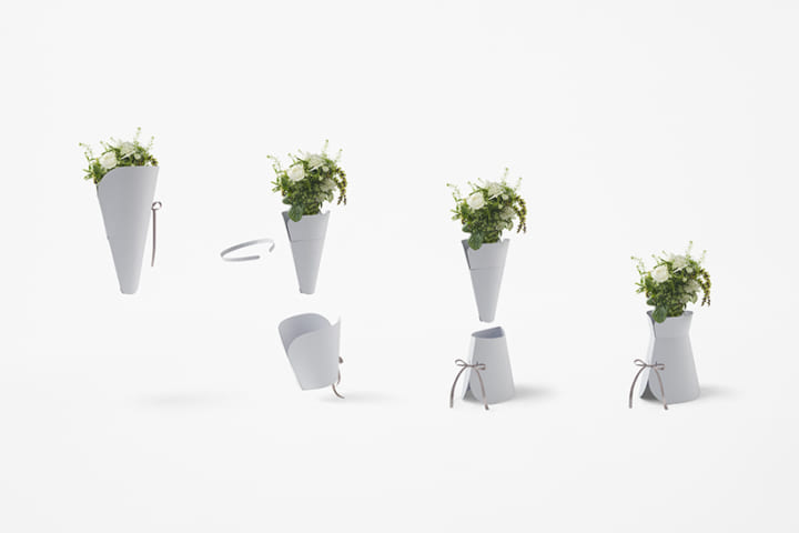 nendoがデザインしたフラワーブーケ パッケージが花瓶になる「crepe