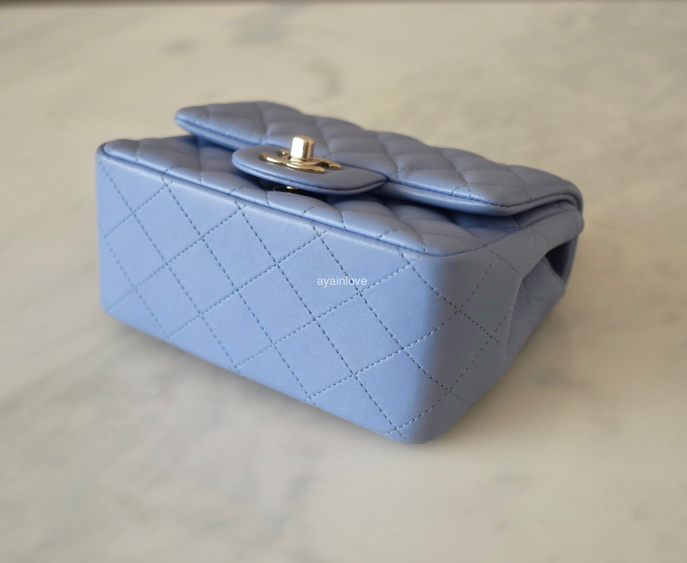 CHANEL 21C Sky Blue Lambskin Quilted Square Mini Flap Bag Light