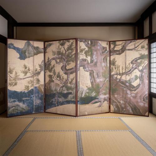 日本画屏風 高さ185cm 四面 / 檜図屏風