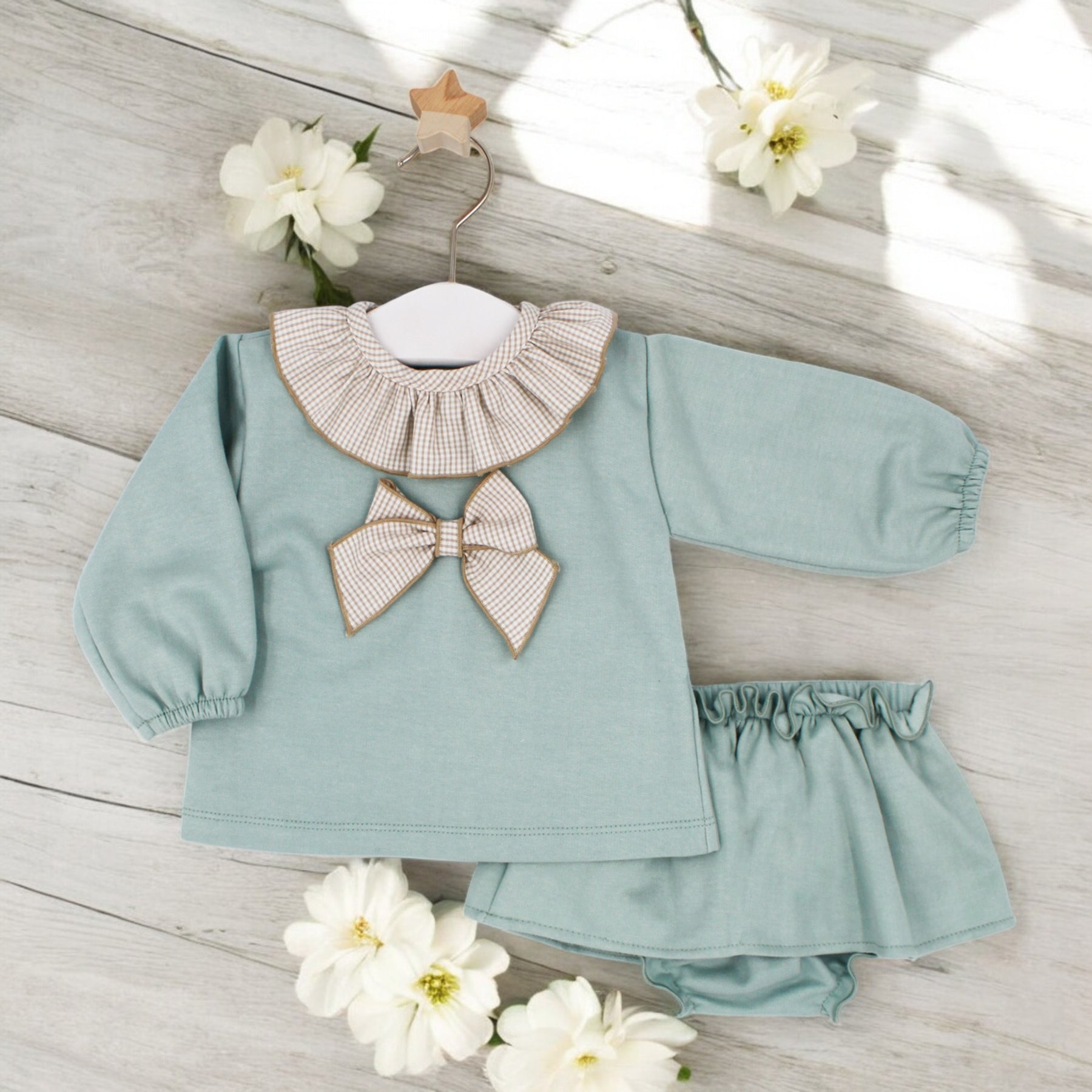 Rapife Green & Beige Gingham Top & Skirt | Bows Baby Boutique