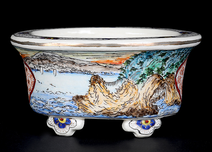 柳戸川浩山金彩風景図楕円鉢 | 盆栽、盆栽書籍、盆栽鉢の通販│近代出版