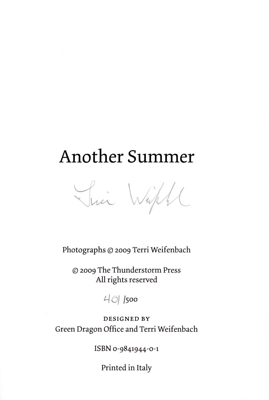 Terri Weifenbach: Another Summer 値下げした サイン入 / Signed