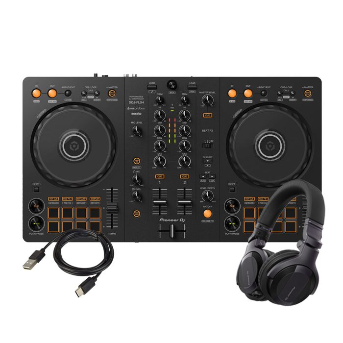 Pioneer DJ DDJ-FLX4 & HDJ-CUE1 & USB-A to C Cable | Beginner DJ