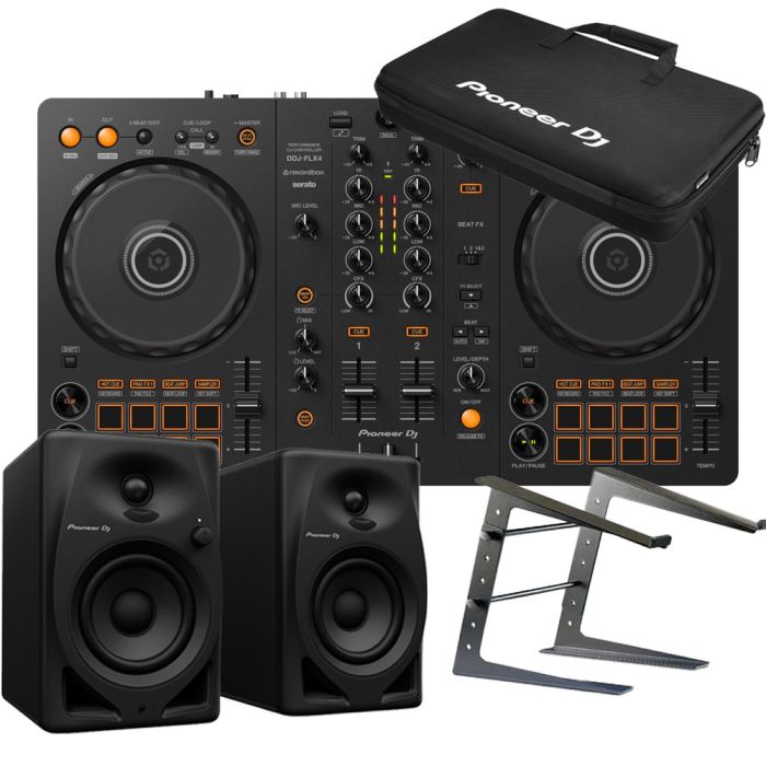 Pioneer DJ DDJ-FLX4 & DM-50D & DJC-B & Stagg Laptop Stand