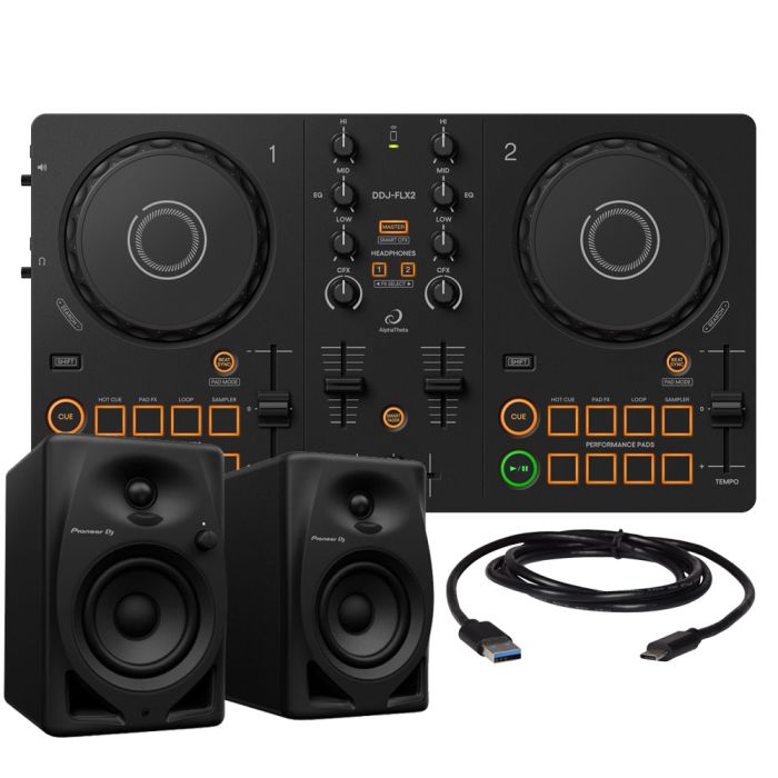 Pioneer DJ AlphaTheta DDJ-FLX2, DM-50D & USB-A To C Cable | Bundle