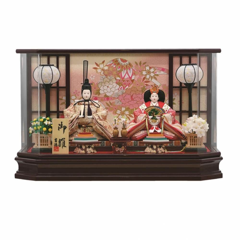 雛人形】ケース飾り 親王飾り「格子に花手毬六角ワインアクリル