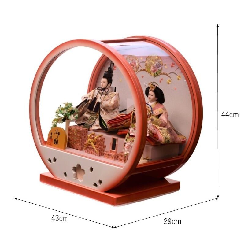 雛人形】ケース飾り 親王飾り「雪輪牡丹桜丸形アクリル」 (322014