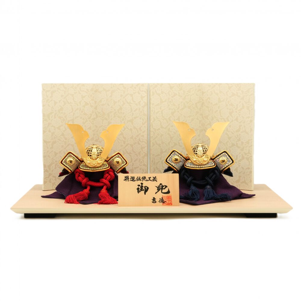 五月人形】兜飾り 床飾り「赤絲縅・紺絲縅」（536611）双子 おしゃれ