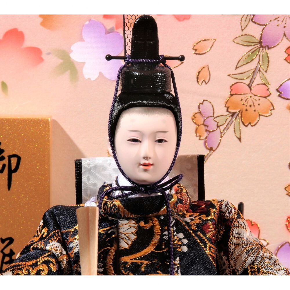 雛人形 桜塗2人 慶山 二人飾り（ガラスケース）オルゴール、ライト付