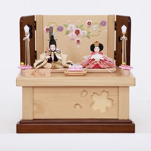 雛人形】収納飾り 親王飾り「ナチュラル木目桜刺繍」ひな人形 ひな祭り