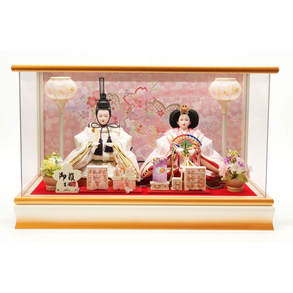 雛人形】ケース飾り 親王飾り「桜金ぼかしパノラマアクリル」 (322926