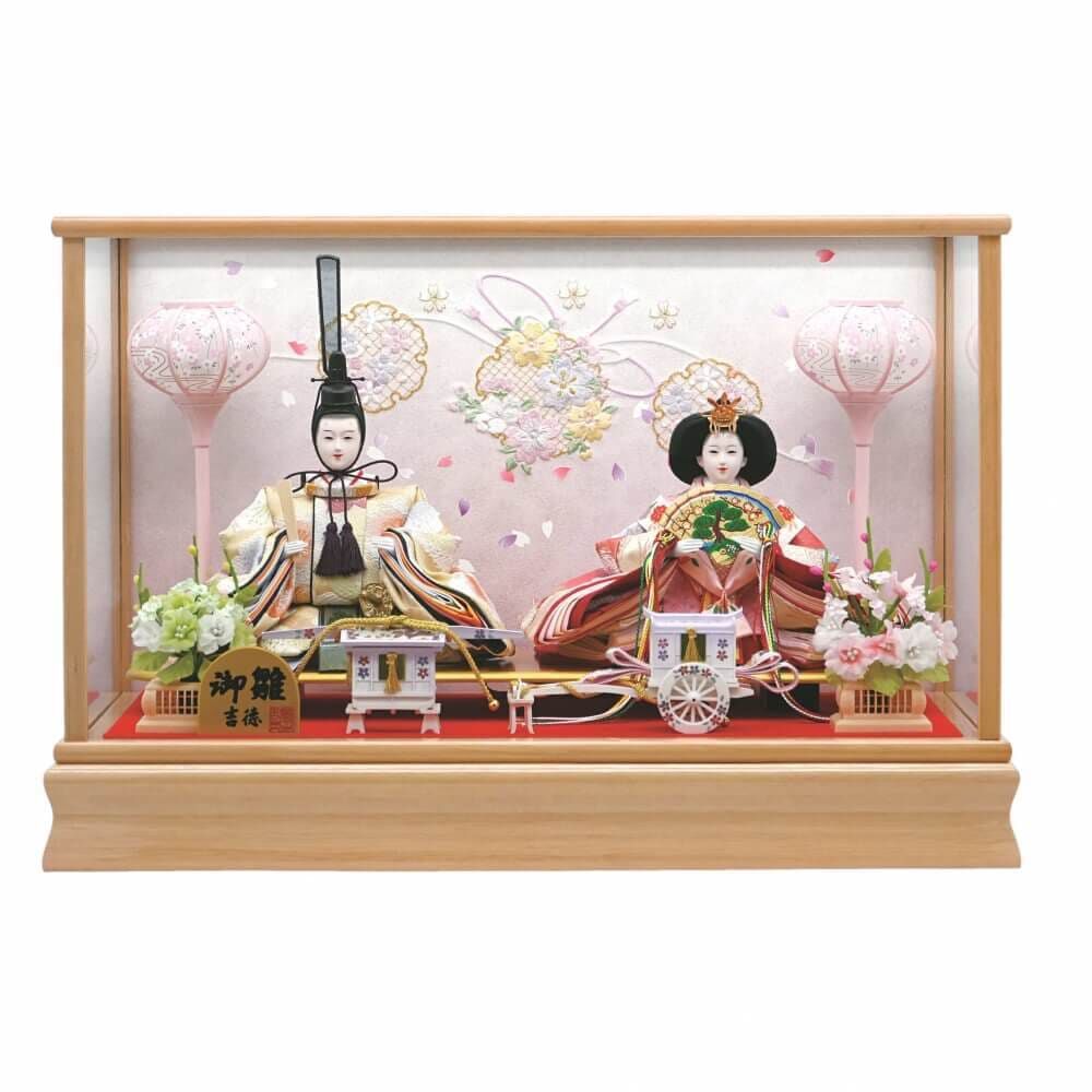 雛人形】ケース飾り 親王飾り「雪輪桜刺繍木目調」(322353)ひな人形