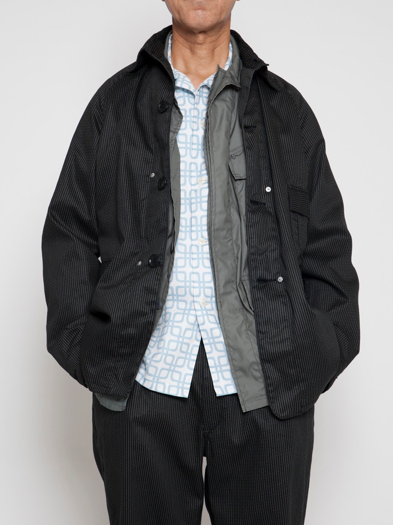CJ001・Utility Game Jacket / Black Key Stripe - Grey Stripe on