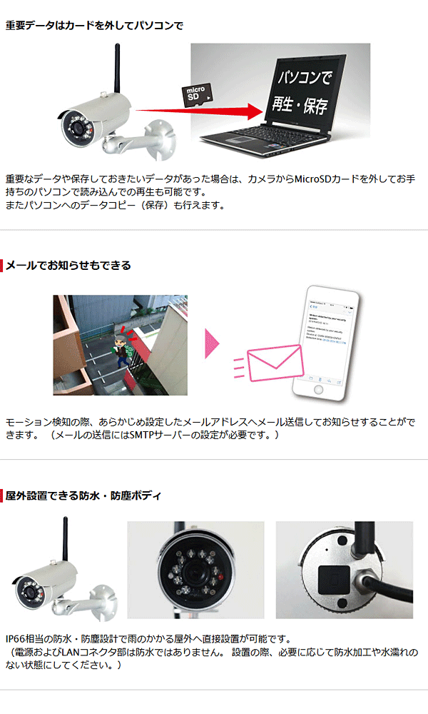 LA02W】INBES製 スマートフォン専用 モーション録画カメラ 防犯カメラ