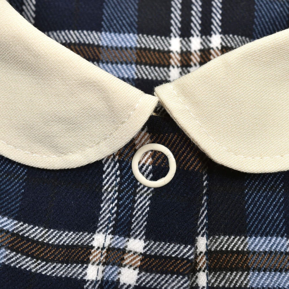 お揃い】チェック柄襟付きロンパースベビー(70~80cm)(70cm ネイビー系