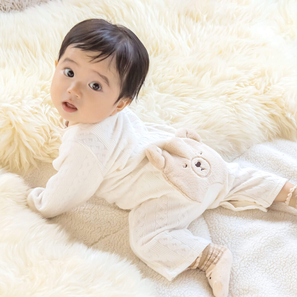 おしりクマパッチ前ポケット付きロンパースベビー(60~80cm)(60cm オフ