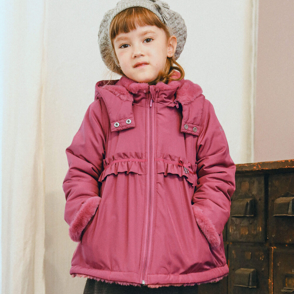 撥水加工】タフタ裏ファー中綿ブルゾン(80~150cm)(80cm ネイビー