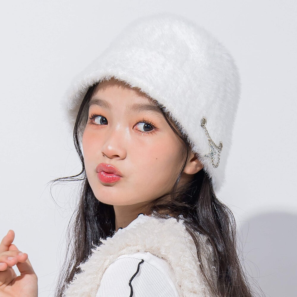 ニコ☆プチ 掲載 】蝶チャーム付きバケットハット(ﾜﾝｻｲｽﾞ(57cm