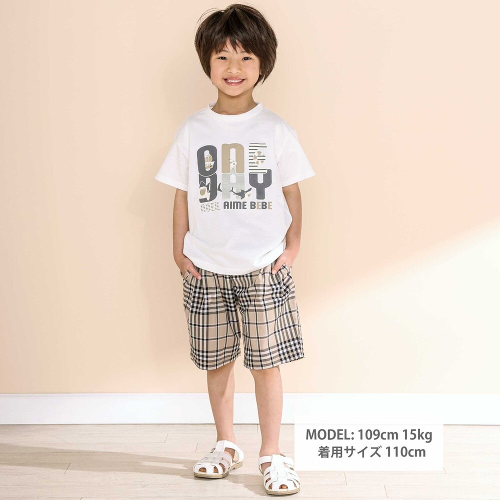 お揃い】チェック柄ボーダー柄ハーフパンツ(90~130cm)(90cm ネイビー系