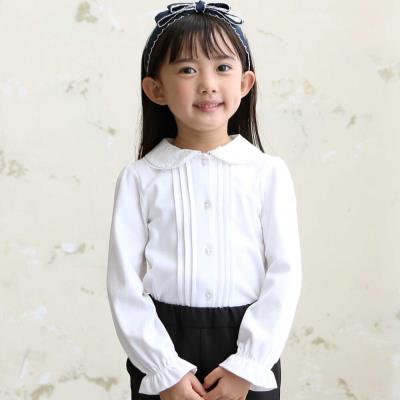 花レース丸襟フロントタックスムース長袖ブラウス(90~140cm)(90cm