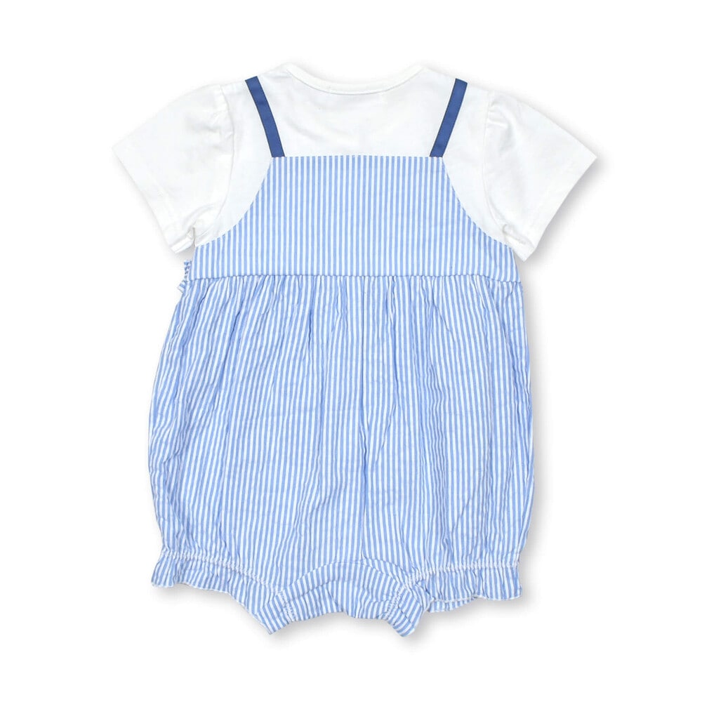 お揃い】リボン付きストライプレースフリルロンパースベビー(70~80cm
