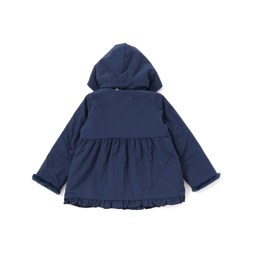 撥水加工】ヴィンテージタフタ裏ファー裾フリルフードブルゾン(80