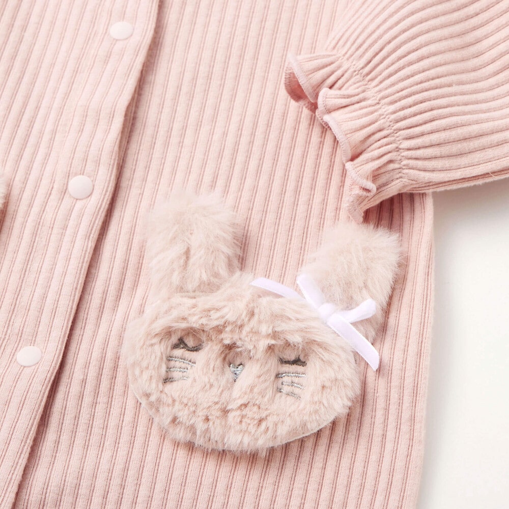 お揃い】アニマルクマウサギネコフワフワパッチ刺しゅうロンパース