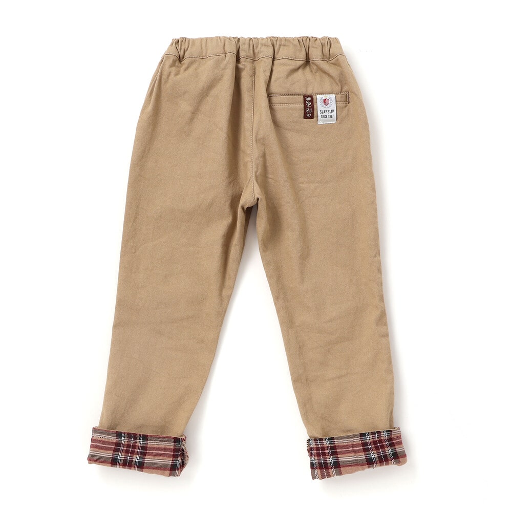 裏微起毛】折り返し裾チェックロングパンツ(80~130cm)(80cm ベージュ