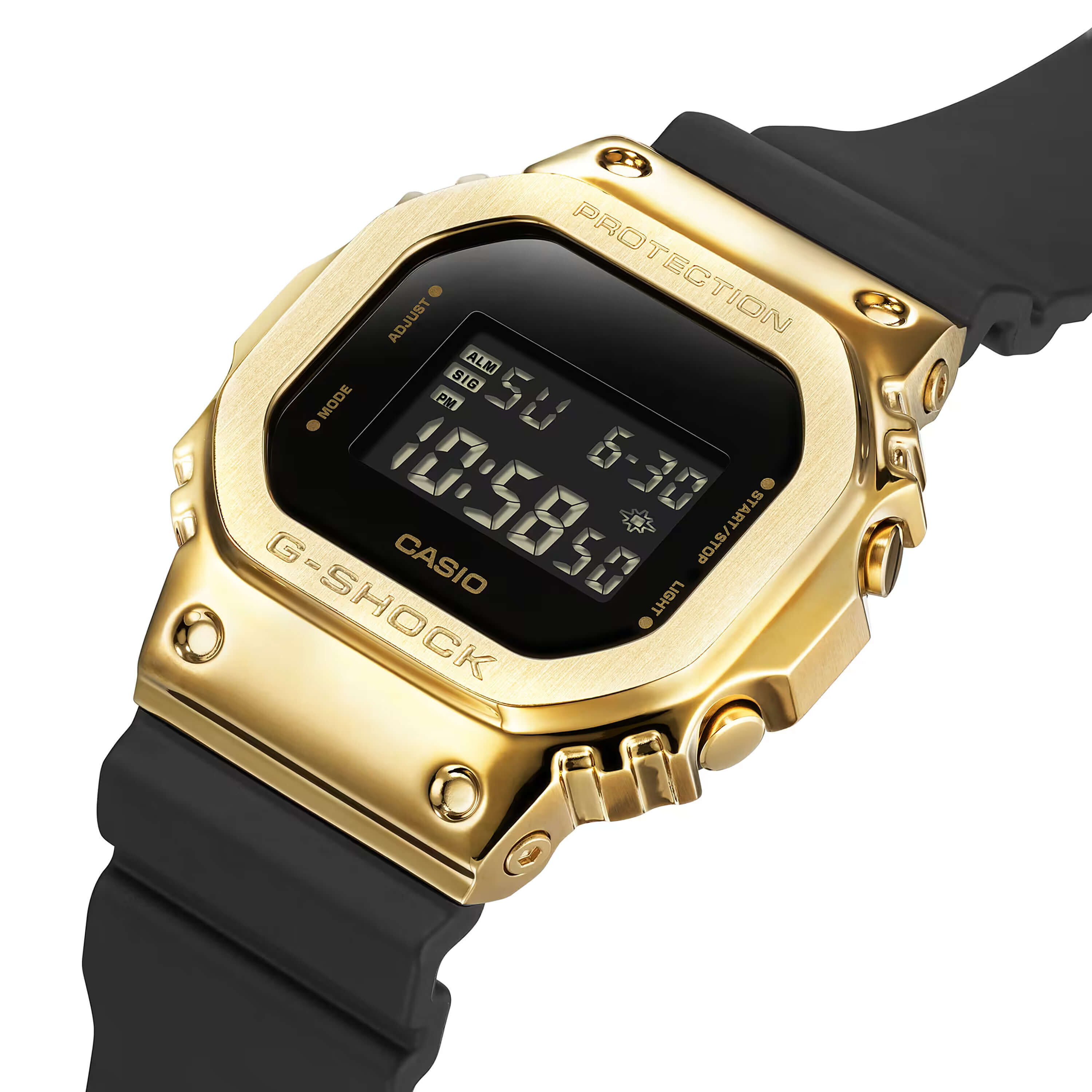 G-Shock 5600 Series Watch Gold Rectanlge Case Black Dial, 49mm