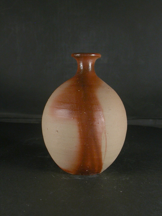 備前焼 備前焼人間国宝 故藤原 啓 四方桟組箱共箱付き緋襷徳利1