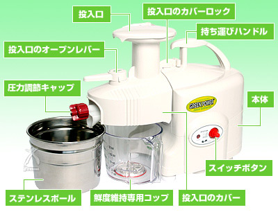 グリーンパワージューサー」コールドプレス・低速圧搾ツインギア