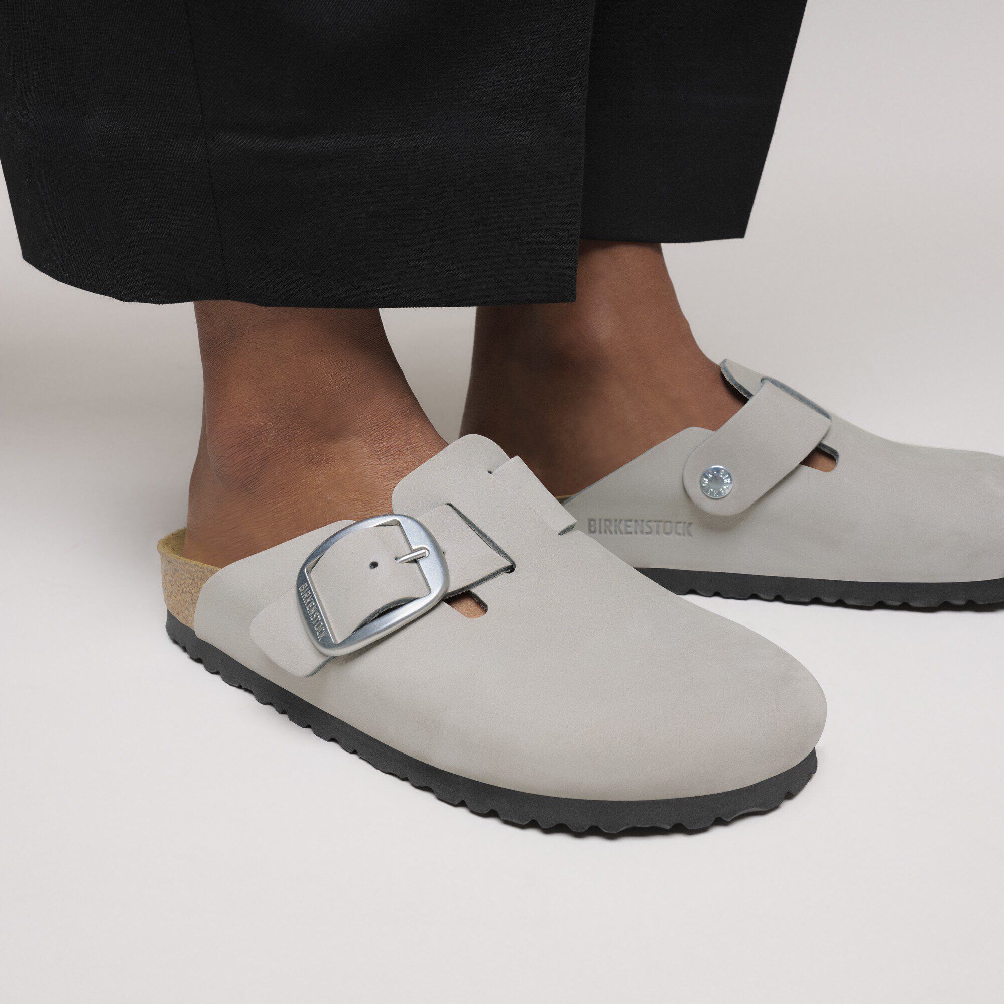 Boston Big Buckle Nubuck Leather in Color Stone Coin | BIRKENSTOCK US