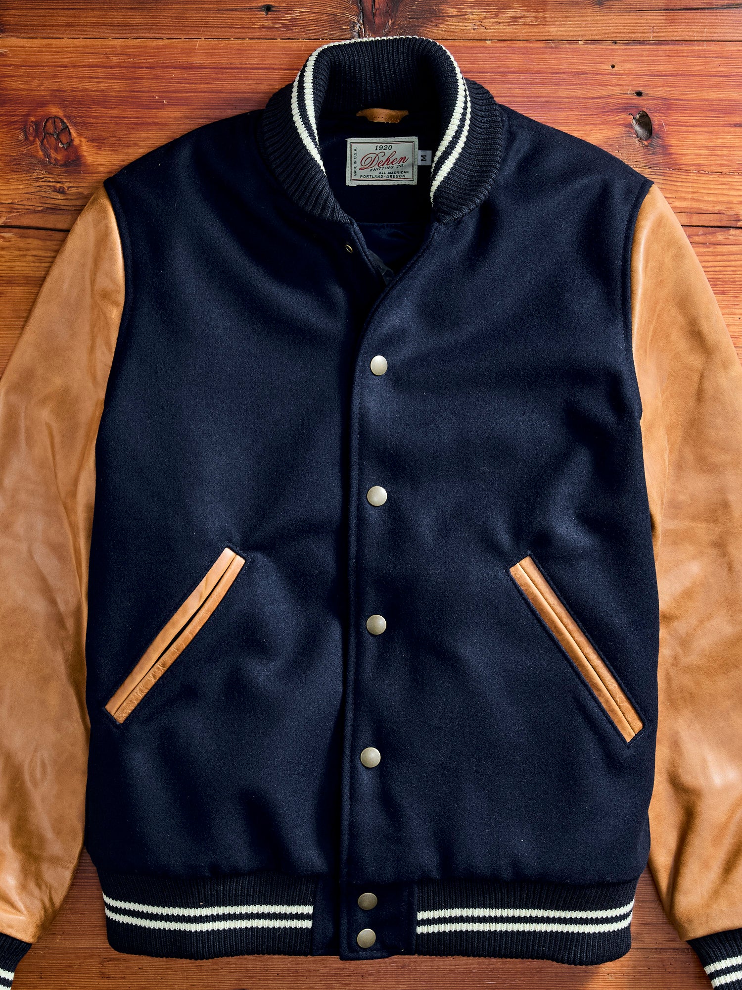 Varsity Jacket in Navy/Rust – Blue Owl Workshop