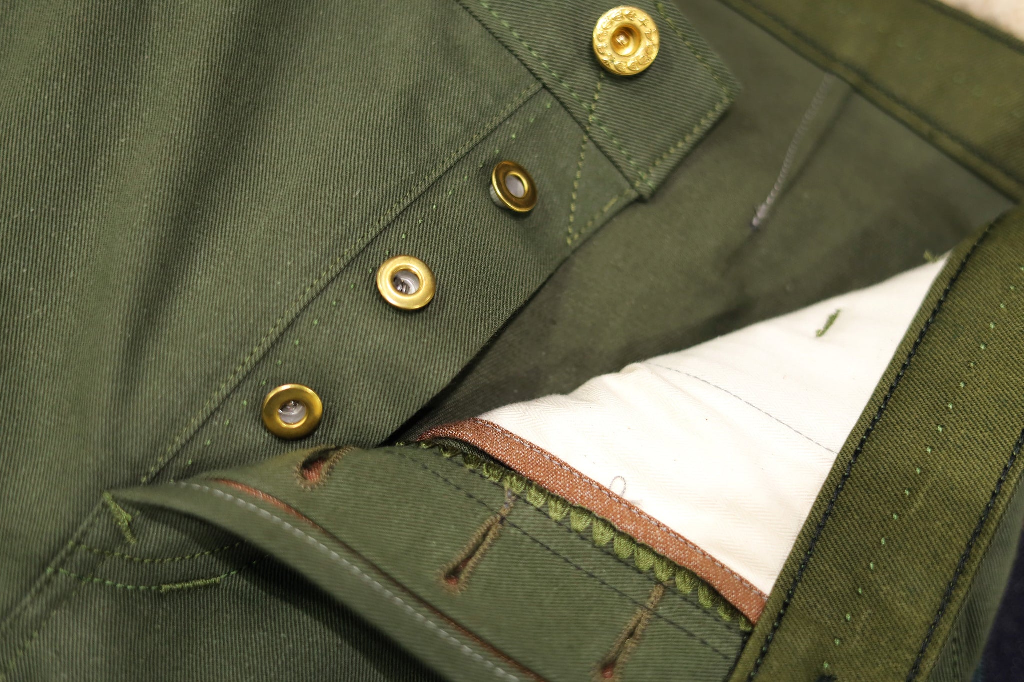 Ruttloff】C2-Green x Green Selvedge Denim Tapered Chino Pants 12oz