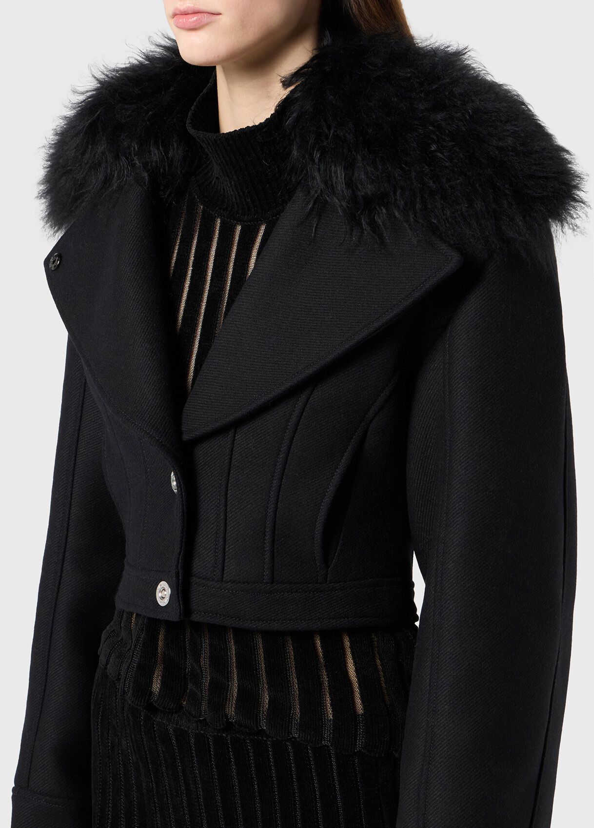 Black Wool coat with fur - Blumarine US