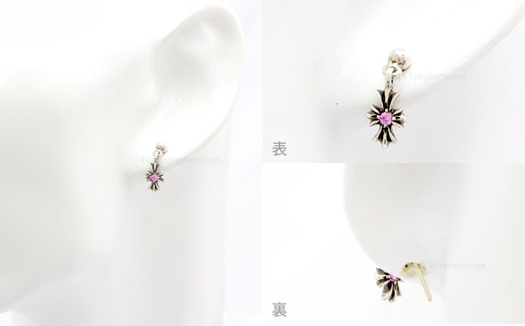 クロムハーツタイニーECHプラスドロップイヤリングwithピンク