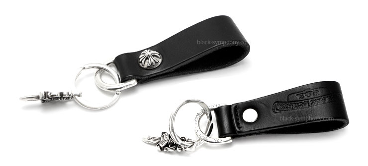 クロムハーツブラックレザーキーホルダー フック付き