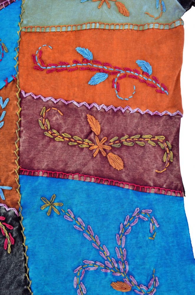 Embroidered Patchwork T-Shirt - Black | Black Yak