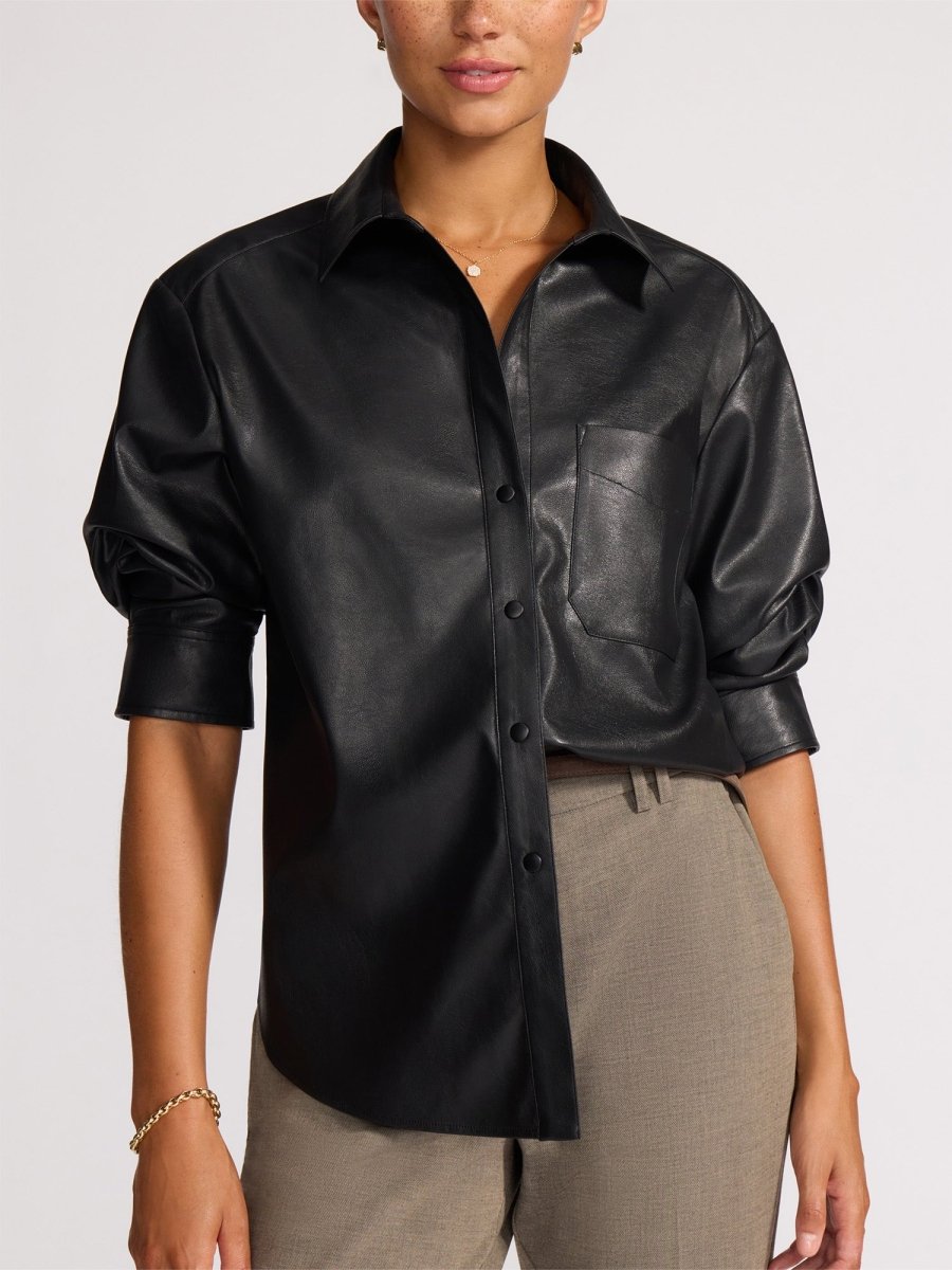 Women's Pia Vegan Leather Shirt in Black Onyx | Brochu Walker