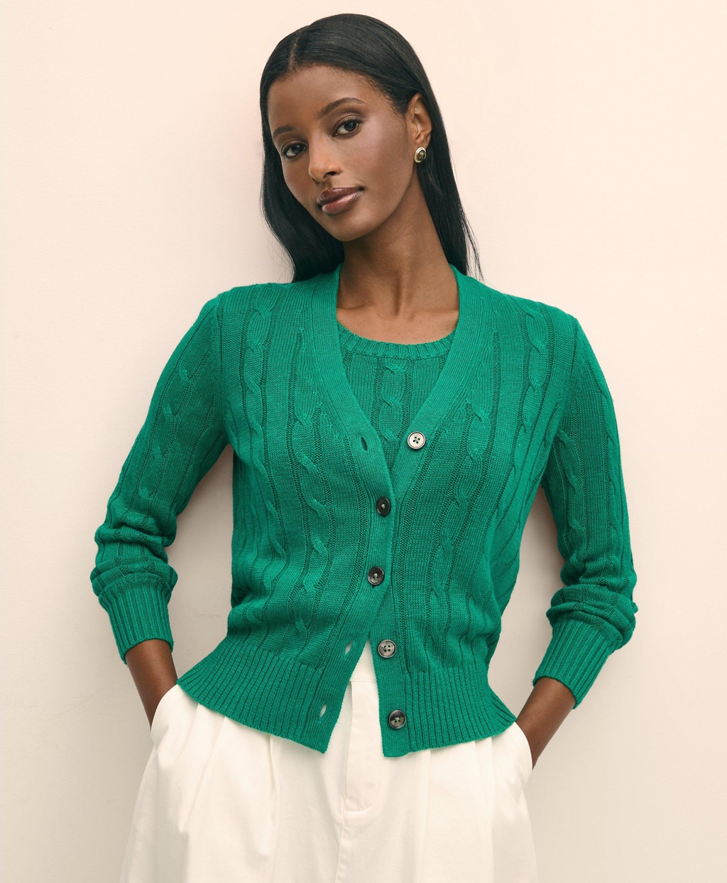 リネン ケーブル Vネックカーディガン | Brooks Brothers Japan