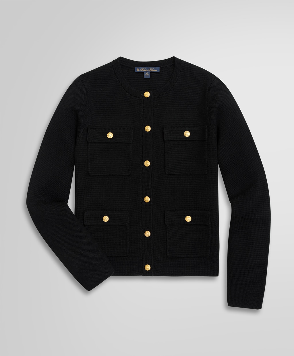 ウール ミラノリブ ゴールドボタン ノーカラーニットジャケット