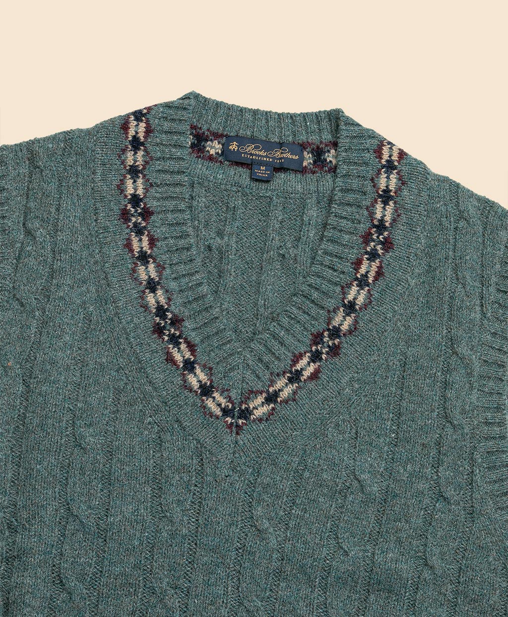 ウール ケーブル フェアアイルトリム Vネックテニスベスト | Brooks