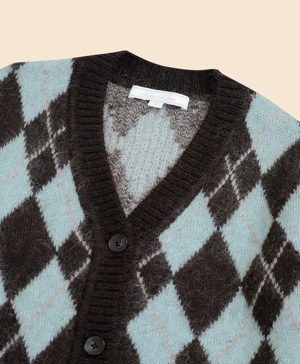 キッドモヘアブレンド チョコミントアーガイル Vネックカーディガン