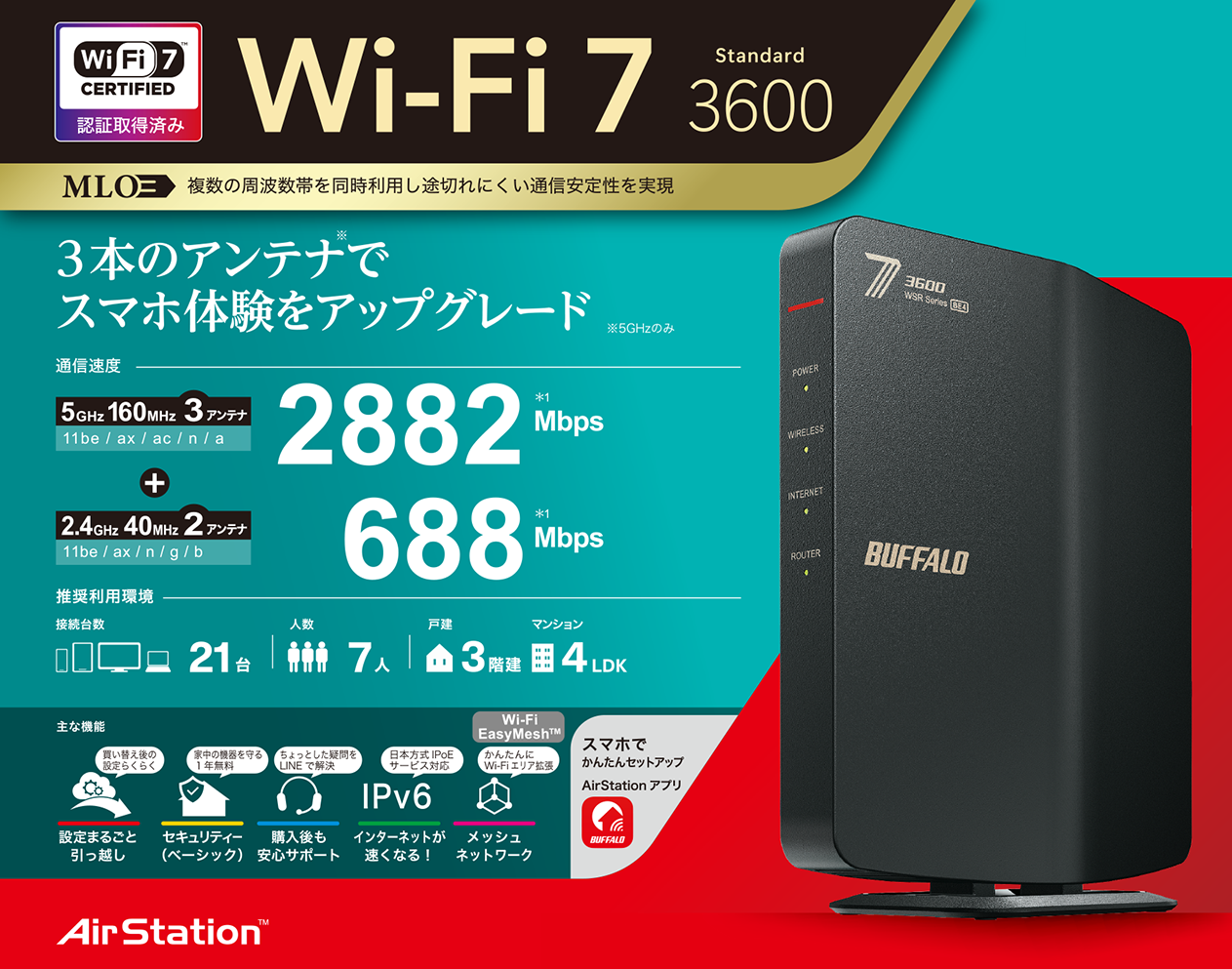 WSR3600BE4P-WH : Wi-Fiルーター : AirStation | バッファロー