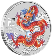 2024 1oz Perth Mint Year of the Dragon Coloured Silver Coin Red