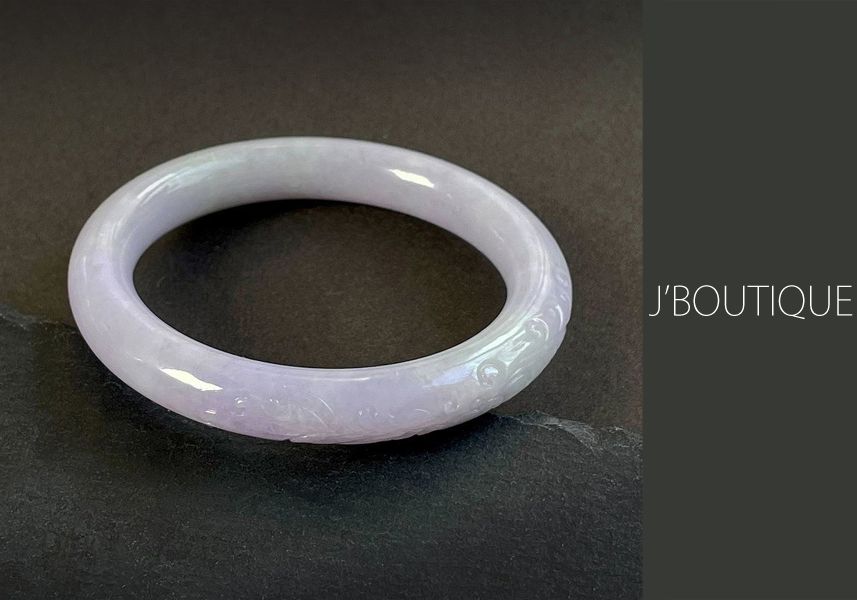 ミャンマー産天然無処理翡翠 吉祥 彫刻 バングル 淡ラベンダー 淡緑 冰糯