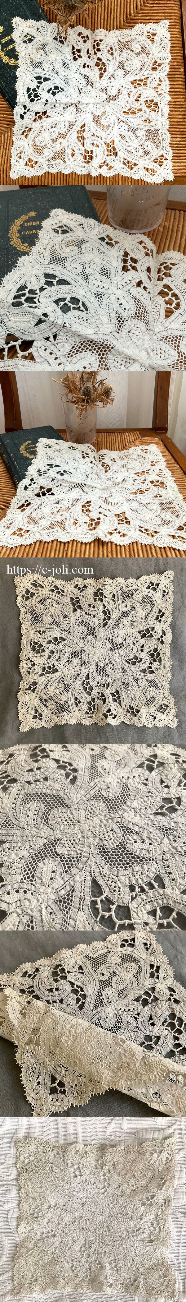 パリ発送】L2566 イタリアアンティークボビンレースクロス 19世紀