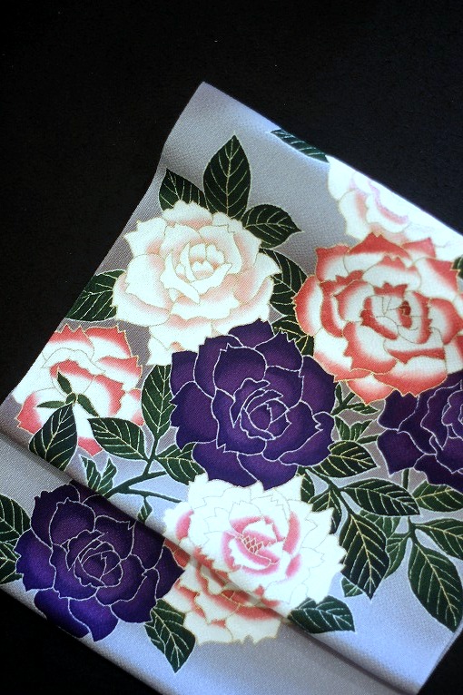 手描き友禅/九寸名古屋帯 久呂田明功作 薔薇